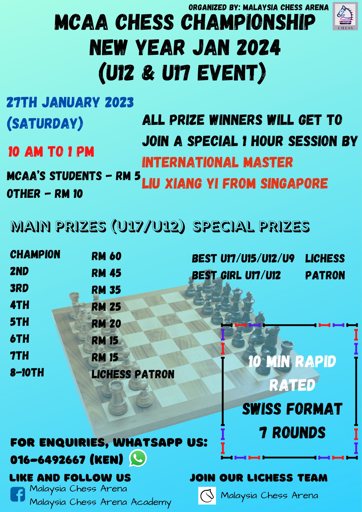MCAA Chess Championship New Year Jan 2024 U12 & U17 event (Lichess