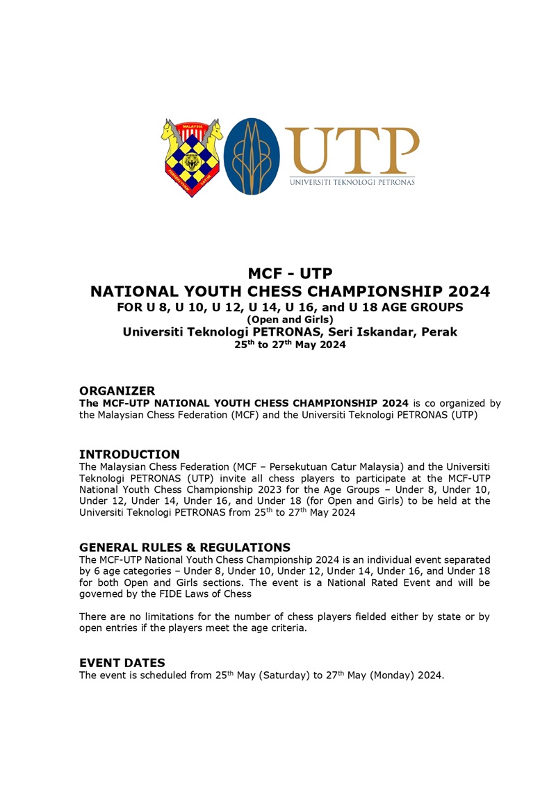MCF-UTP National Youth Chess Championship 2024
